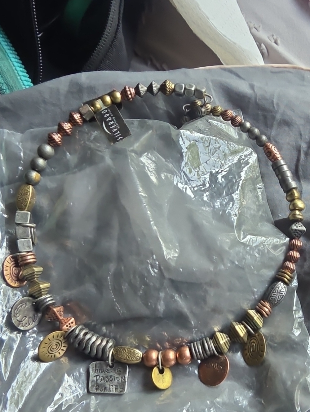 Mixed Metal Charm Necklace in Gold, Copper & Silver Tones